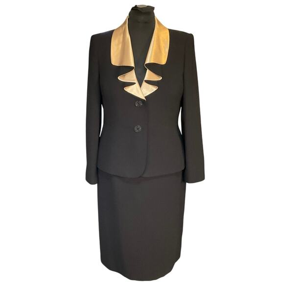 Le Suit Black and Gold Classic Two Piece Suit Jacket and Skirt Set Size 12 - Picture 1 of 11